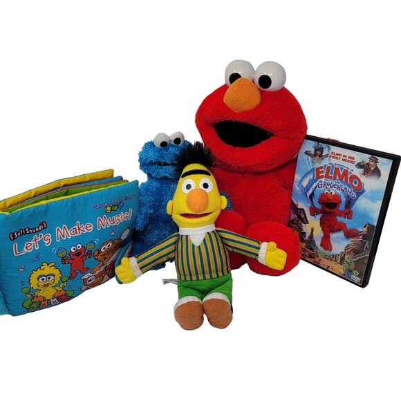 Sesame Street Elmo Cookie Monster Bert Plush Interactive Musical Book DVD Bundle - Picture 1 of 16
